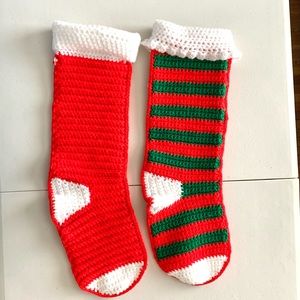 Handmade Knit Crochet Christmas Stockings Set of a two